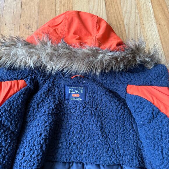 The Children's Place Orange Full Zip Fleece Faux Fur Hooded Puffer Coat Size 3T - Picture 5 of 9